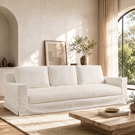 Vorthio 110" Oversized 3-Seater Cloud Couch Deep Seat, Comfy White Sofa with Removable & Washable Sofa Cover for Living Room, Office