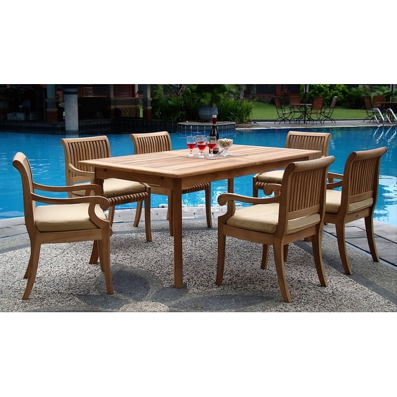 7-Piece Teak Dining Set: 94" Rectangle Extendable Table 6 Giva Arm Chairs
