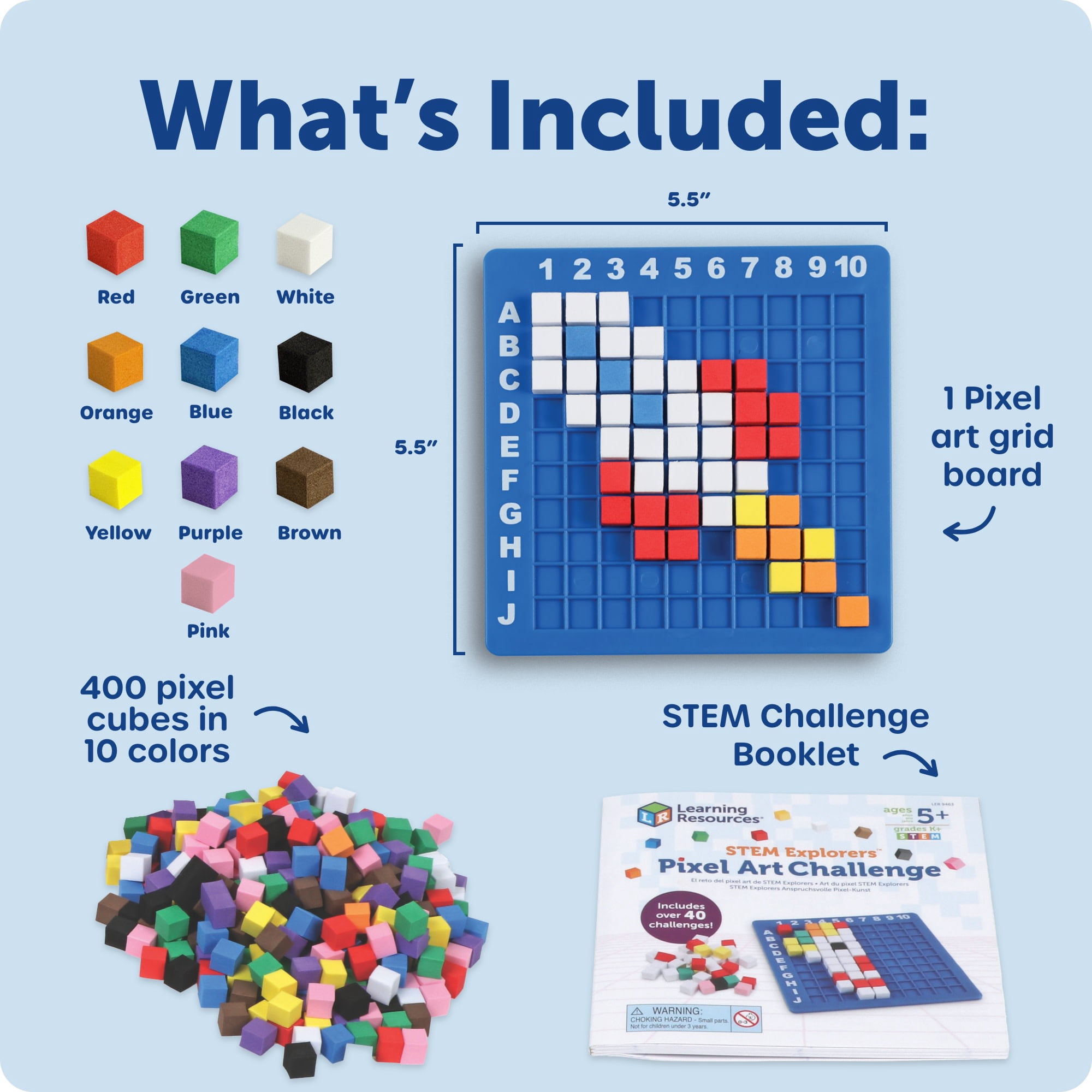 Learning Resources STEM Explorers Pixel Art Challenge - Science & STEM Activity Sets for Kids, Ages 5+