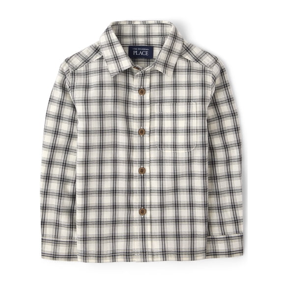 The Children's Place Baby And Toddler Boys Long Sleeve Plaid Textured Poplin Button Up Shirt, Sizes 6M-5T