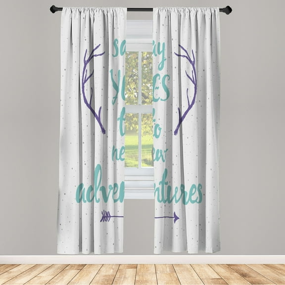 Ambesonne Adventure Curtains, Calligraphic Words Antler, Pair of 28"x63", Pale Grey