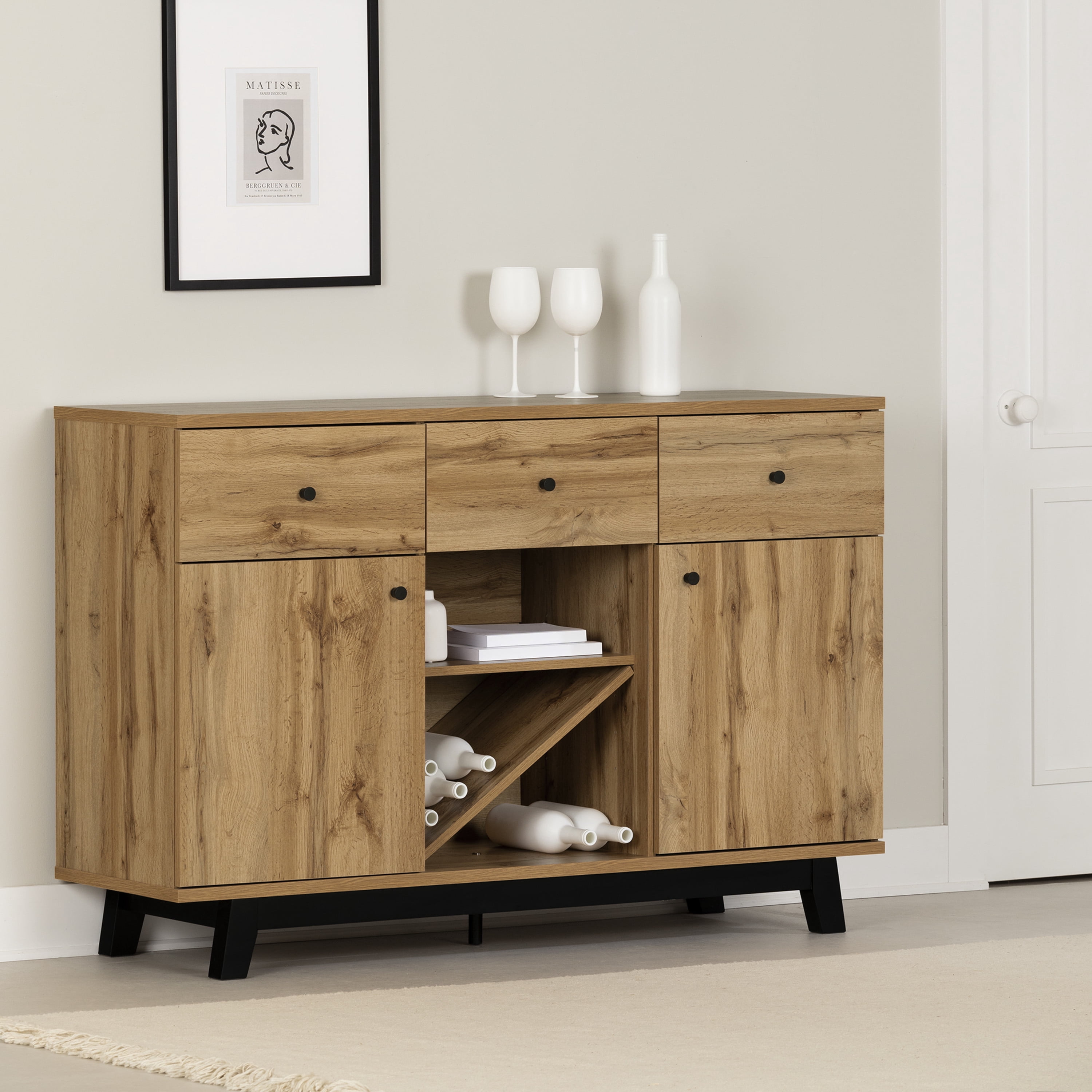 South Shore Bellami Contemporary Buffet with Wine Storage Nordik Oak
