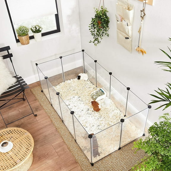 Pet Playpen with Floor, Small Animal Pen, Pet Fence Indoor, DIY Plastic Enclosure for Hamsters, Rabbits, Hedgehogs, Ferrets, 56.3 x 28.7 x 18.1 Inches, White