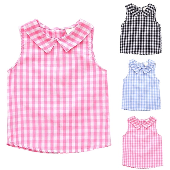 Aihuaihua Toddler Girls Plaid Tank Tops Cute Sleeveless Shirts for Kids Baby Casual Back Button Down Blouse Comfort Tank Tops Black 6-9 Months