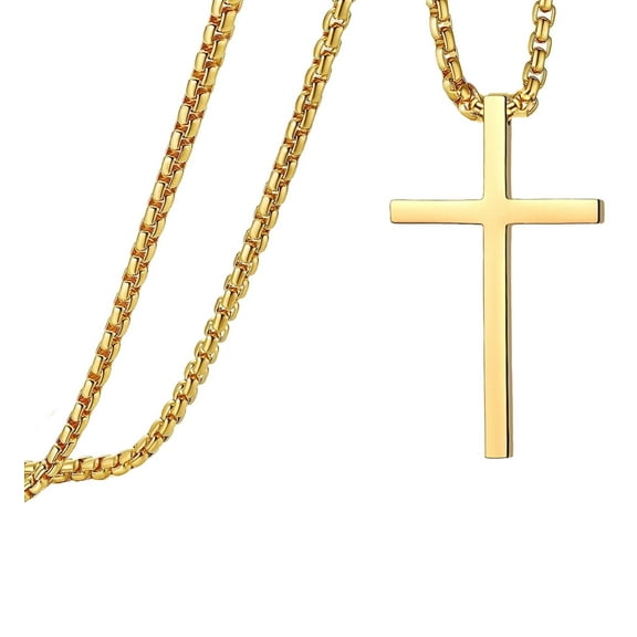Cross Necklace for Men, Gold Silver Black Stainless Steel Cross Pendant Necklace for Men Women with 20 Inch Box Chain