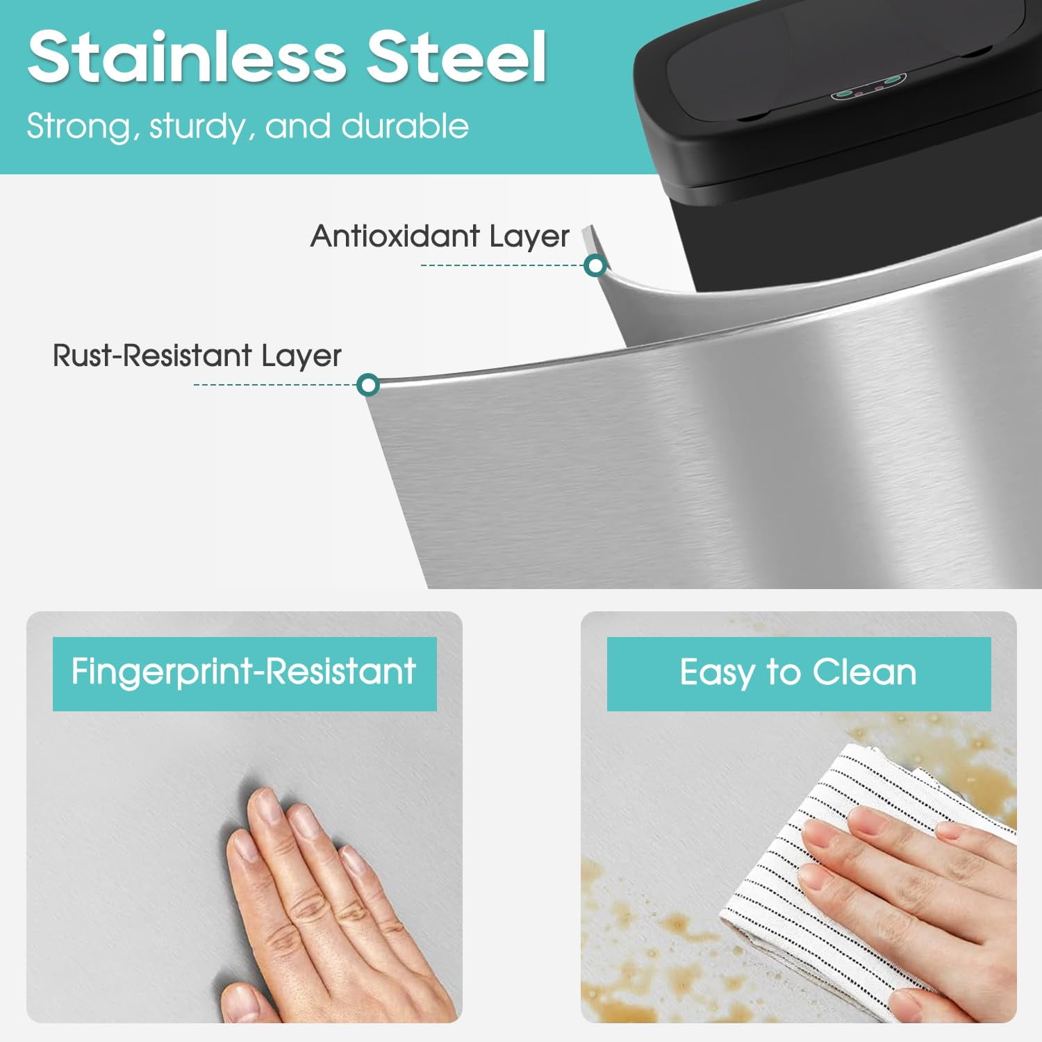 BIQWBIC 22 Gallon Automatic Touchless Trash Can, Stainless Steel Kitchen Garbage Bin with Sensor for Home & Office, Silver