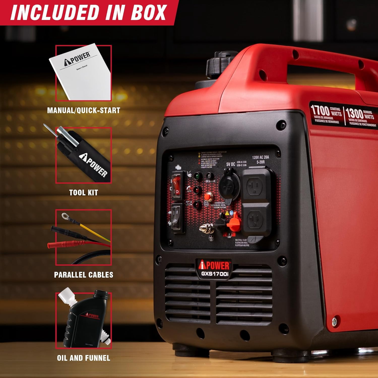 A-iPower 1700 Watt Portable Quiet Inverter Generator Gas Powered, Ultra Lightweight Generator for Camping, Tailgating, Home Backup & Emergency, EPA Certified, CO Sensor (GXS1700i)