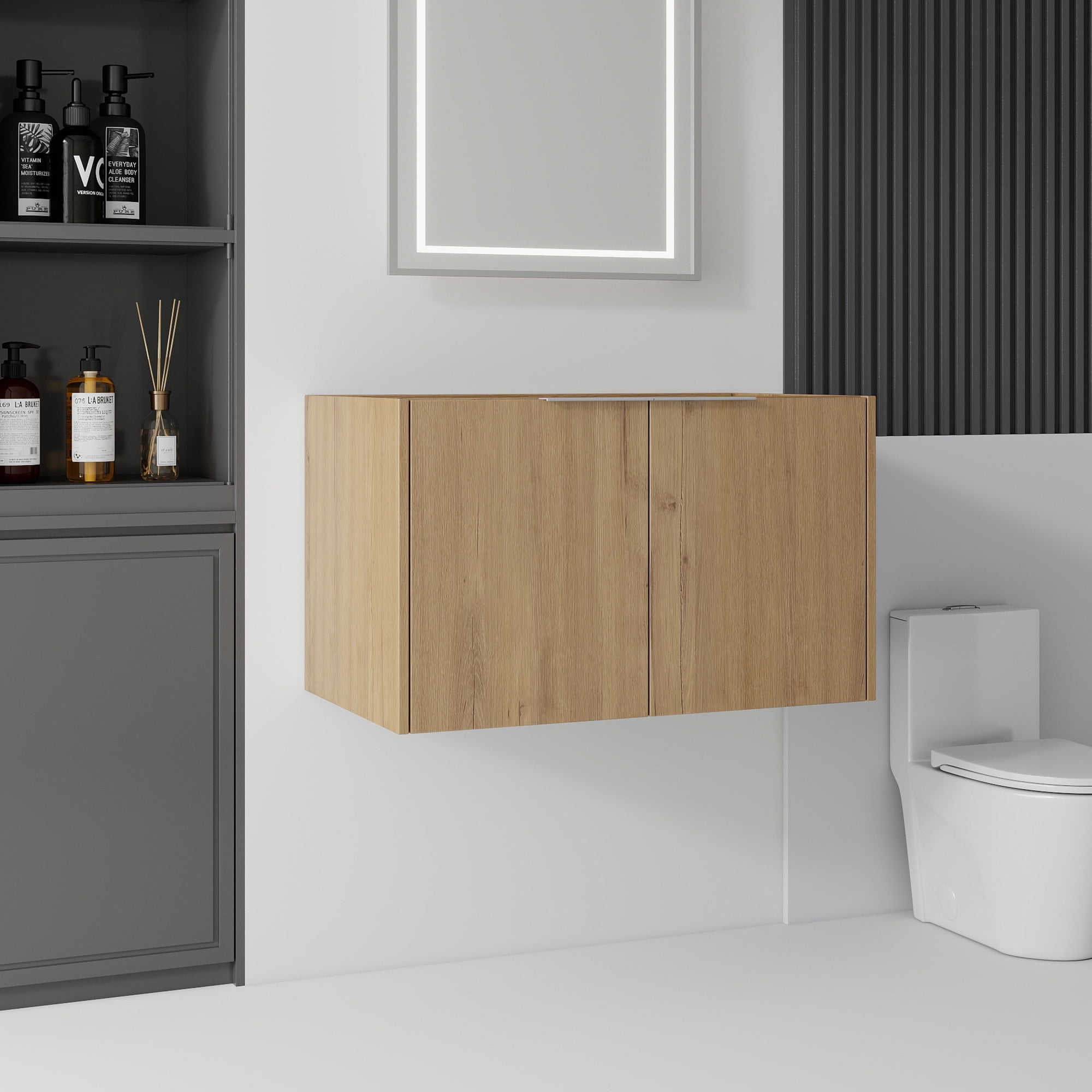 Leumius 30" Floating Bathroom Vanity Cabinet,Soft-Close Double Doors,Wall Mounted Cabinet Set Design Bathroom Vanity for Small Space,Cabinet Only,Oak