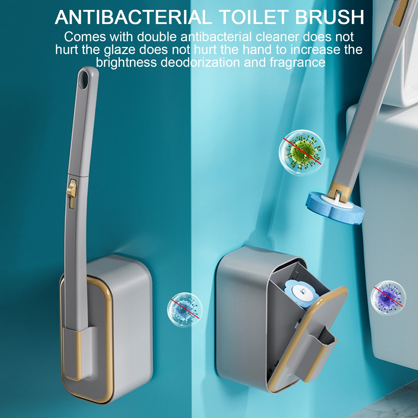 Opvise Disposable Toilet Brush with Water-Soluble Head - Ergonomic Handle, Wall-Mounted Base, Multi-Surface Cleaning Tool for Bathroom, Sink, and Floors