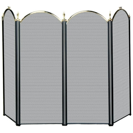 Antique Brass Fireplace Screen - Uniflame 4 Panel Triple-Plated Folding Fireplace Screen