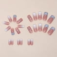 thumbnail image 2 of Square Press  Nails Medium Length  Nails  Tip Coffin False Glossy Heart Blue Glitter Design Full Cover Glue  Nails Nude  with Rhinestones  Stick  Nails for Women 24 count, 2 of 6