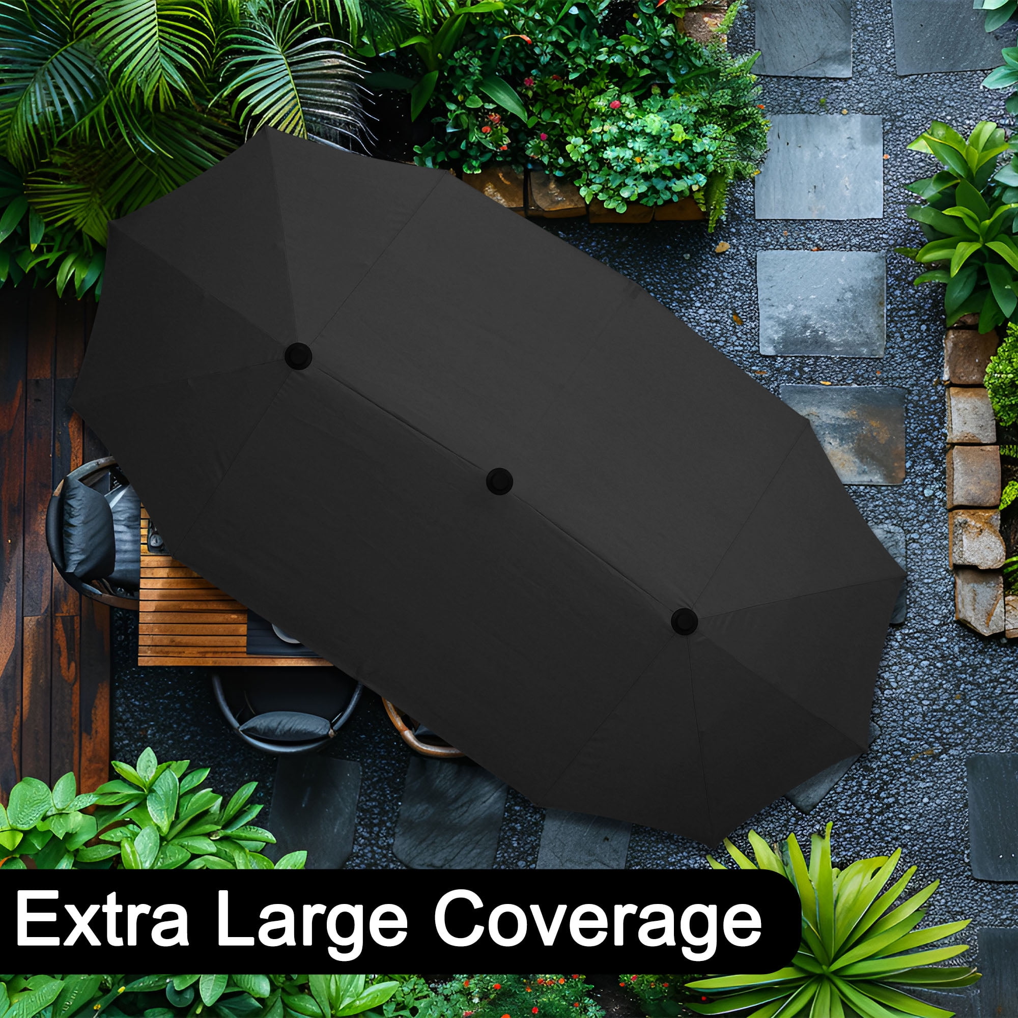 Autlaycil 13ft Rectangle Patio Umbrella with Crank System, Sturdy Ribs for Pool, Yard, Market - Black