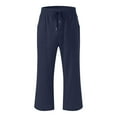 thumbnail image 4 of Baberdicy Casual Pants Women, Women High Waisted Wide Leg Pants Fashion Drawstring Elastic Trousers Comfy Straight Leg Long Pants with Pockets Girl Casual Pants, E-Navy, Size: L, 4 of 5