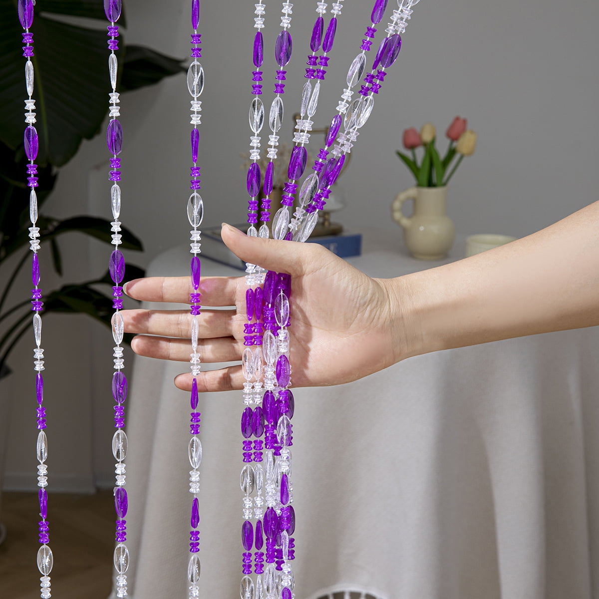 Firefly Hope 1pcs 39×78.7 Inch Clear Acrylic Beaded String Curtain, Tassel Accented Doorway Room Divider & Decor for Window, Living Room & Wedding, Purple