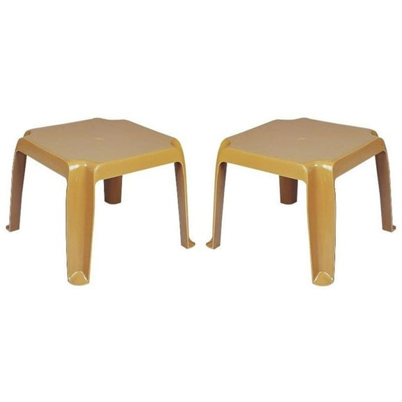 Home Square Square Patio End Table in Teak Brown - Set of 2