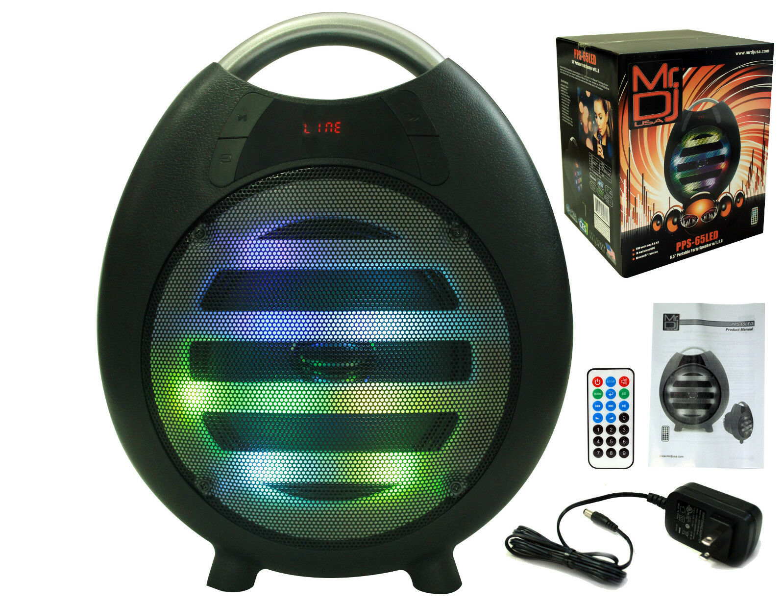 Mr. Dj USA PPS65LED Portable Speaker FM Radio BuiltIn Bluetooth USB/SD