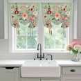 thumbnail image 5 of Colorful Flowers Square Tie Up Curtain 45 Inches Long, Spring Vintage Watercolor Floral Leaves Green Balloon Style Kitchen Window Curtain Over Sink, Small Window Rod Pocket Curtain 34"x45", 5 of 9