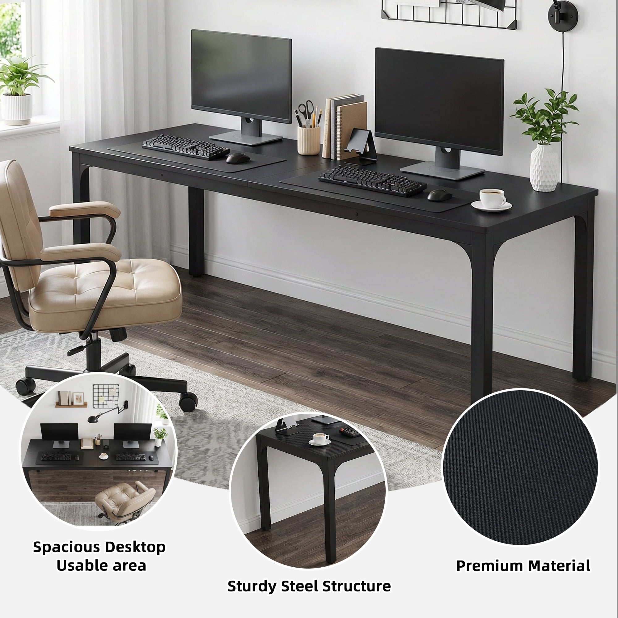 MAYEERTY 78.7" Extra Long Industrial Double Workstation Desk, 2-Person Home Office Desk with Heavy-Duty Metal Frame, 200lbs Capacity MDF Tabletop