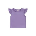 thumbnail image 2 of Yunliwuli Kid Girls Shirt, Fly Sleeve Round Neck Solid Color Street Party Casual Loose Spring Summer Tops, 2 of 10