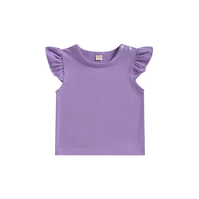 Kmbangi Kid Girls Summer Shirt, Fly Sleeve Round Neck Solid Color Street Party Casual Loose Spring Tops 6M-4Y