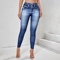 thumbnail image 2 of Women's High Waist Denim Look Jeggings, Stretchy Faux Jeans Leggings with Tummy Control, Skinny Fit Pull On Pants for Yoga Gym Workout Daily Wear Dark Blue L, 2 of 4