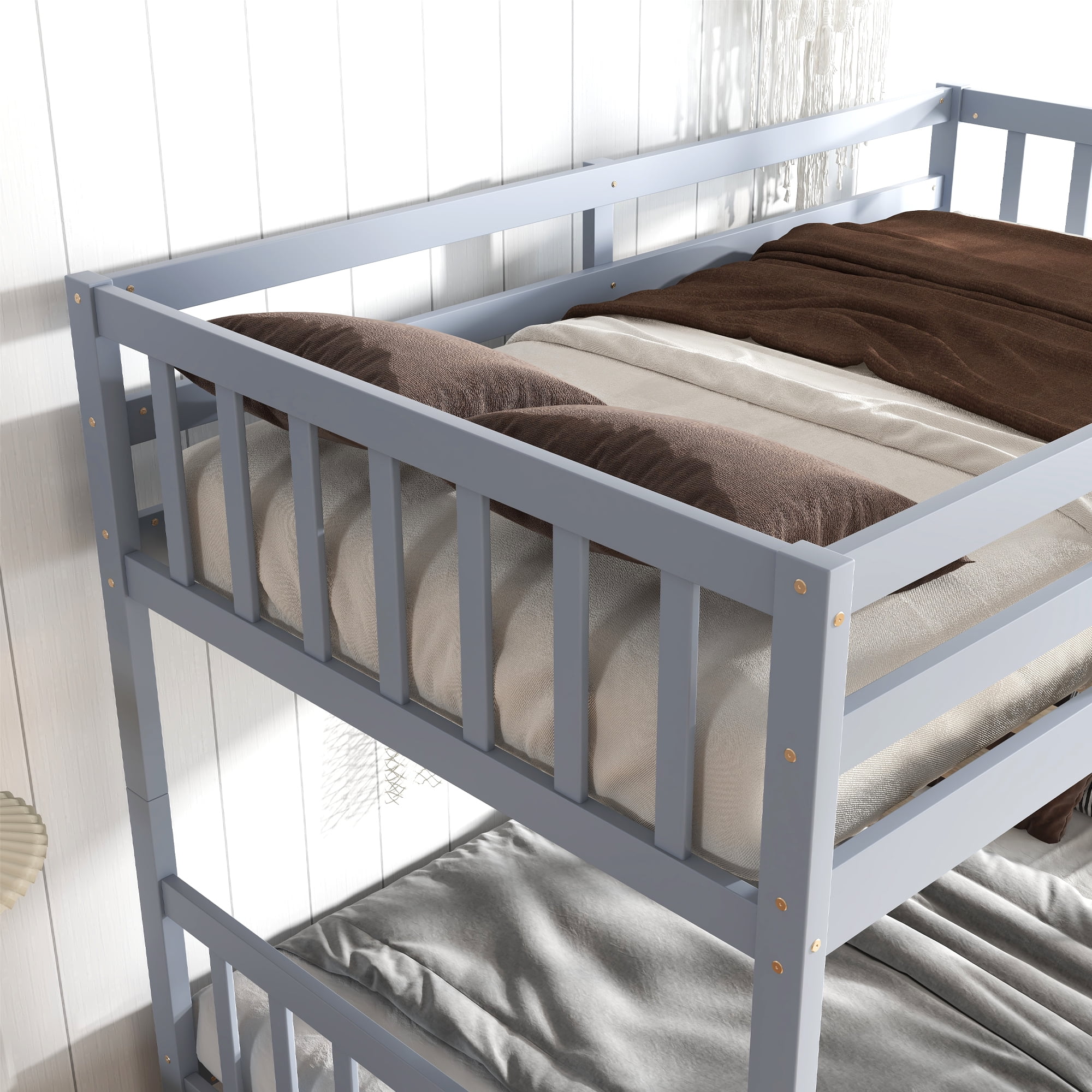 Sailvan Twin Over Twin Rubber Wood Bunk Bed with 2 Drawers, Convertible into 2 Twin Beds