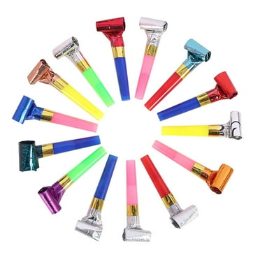 GRJIRAC 100Pcs Party Horns Assorted Foil Party Blowers Birthday Squawkers Noise Makers Kids Party Favors Bulk Goodie Bag Stuffers