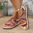 thumbnail image 6 of Yuanlong Womens Sandals Flat Beach Sandals Printed Crisscross Strap Slingback Breathable Hollow Daily Leisure Shoes, 6 of 7