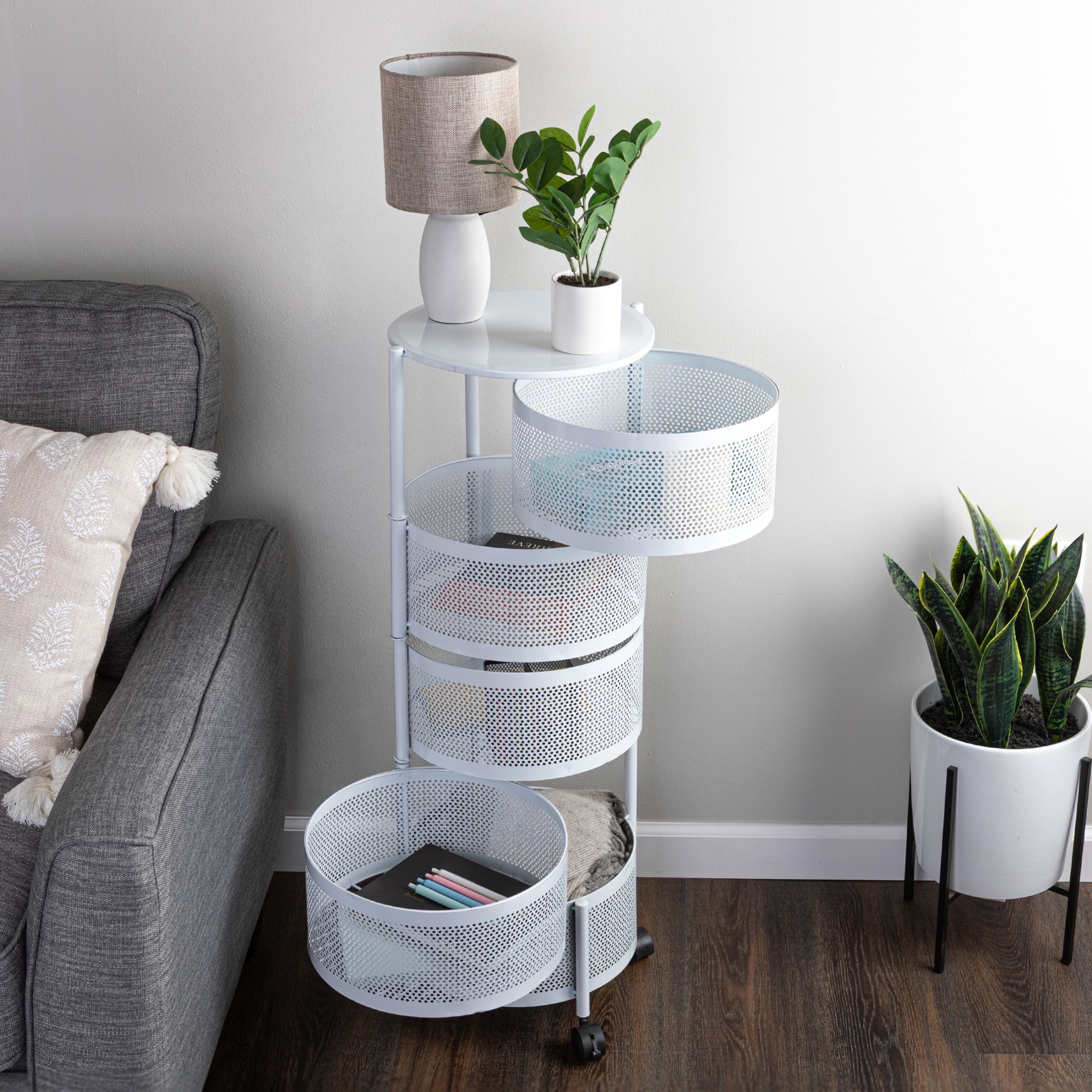 Home-Complete 5 Tier Kitchen Storage Rolling Cart with Wheels (White)