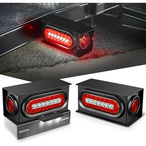 Nilight 2 PCS Steel Trailer Light Boxes Housing Kit 3LED License Plate Lights 6 Inches Oval Red White Trailight 2 Inch Round Side Marker Lamp Grommet Plugs for Truck Tractor Car