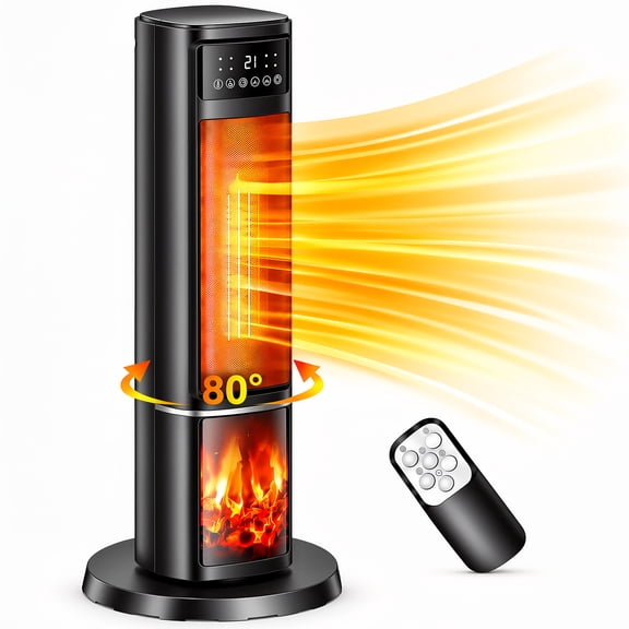 ALPULON 1500W Electric Space Heater PTC Fast Heating Ceramic Heater 3D Realistic Flame Safety Features for Office, Bedroom & Home