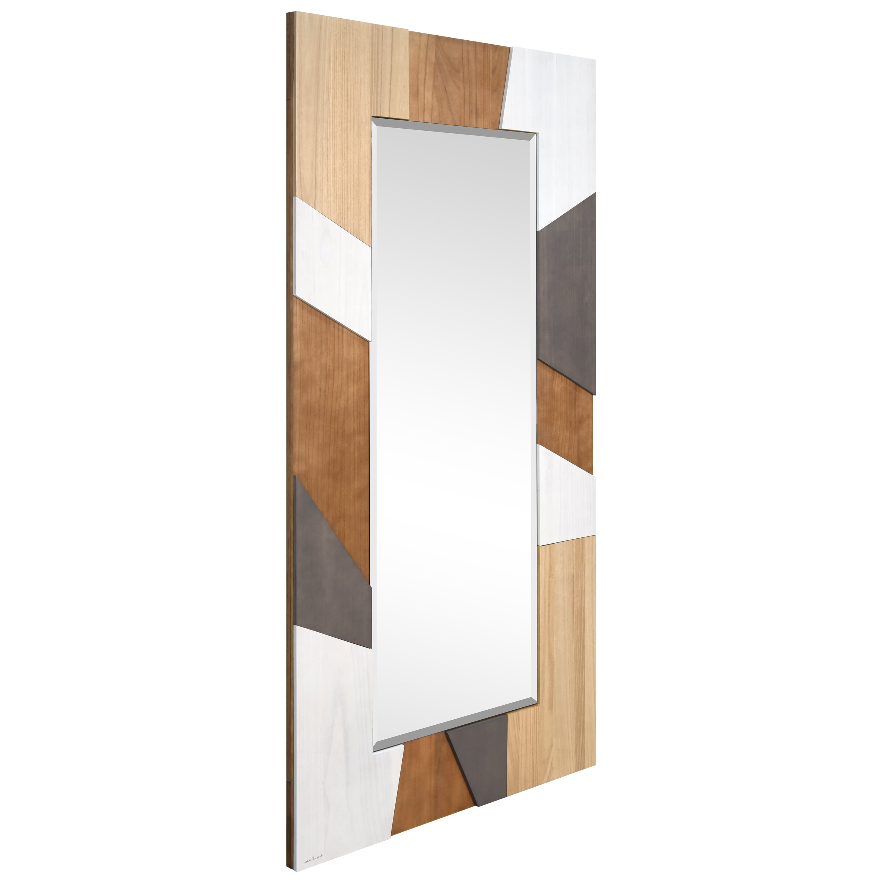 "Modern Geometric" Hand Made Solid Paulownia Wood Beveled Leaner Mirror,size 80"x40"