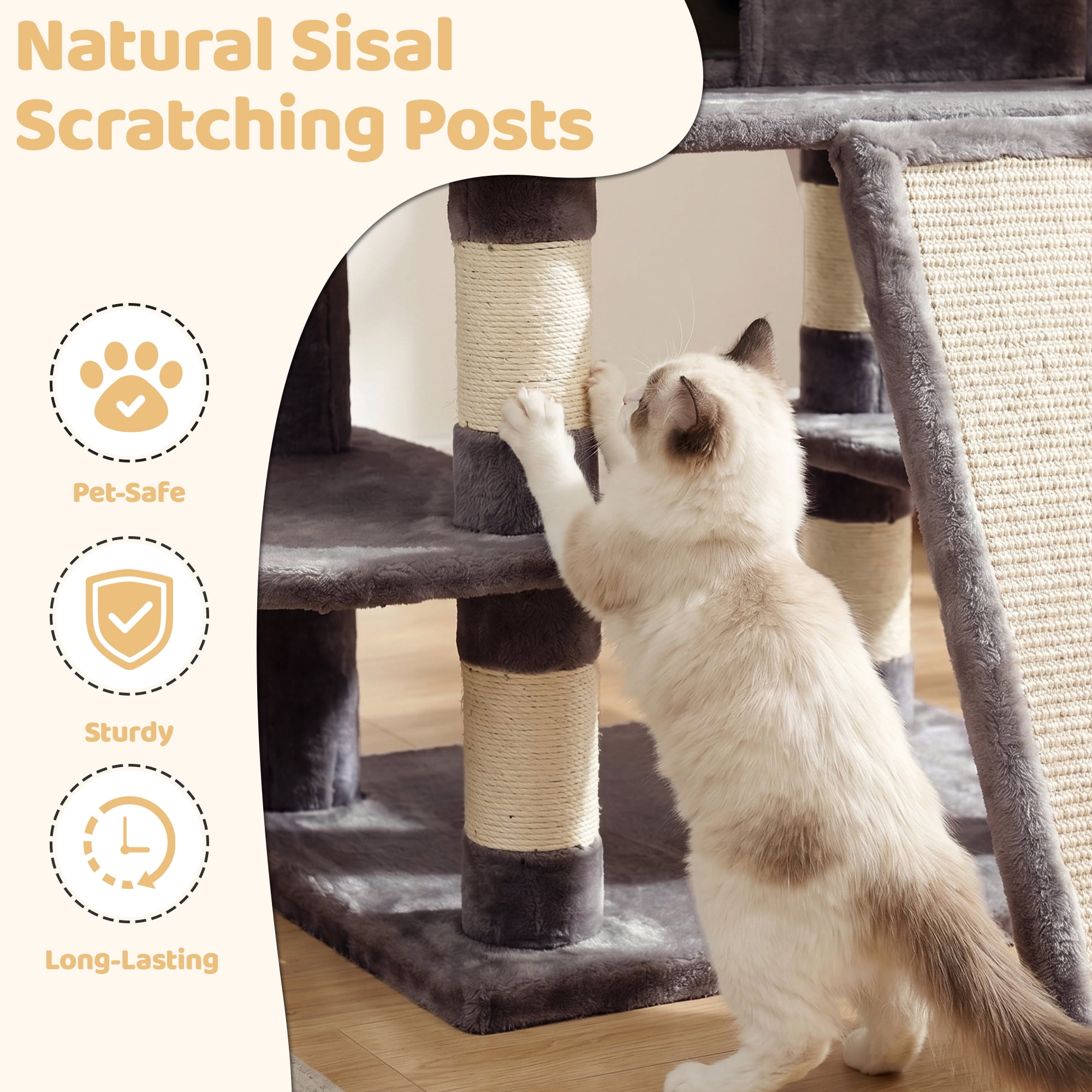FOOWIN 70.8" Large Cat Tree, Multi-Level Cat Tower with Sisal Scratching Posts, Cat Activity Center Cat Play House, Dark Blue