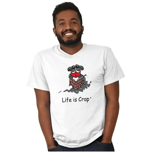 Life is Crap Santa Stuck in Chimney Men's Graphic T Shirt Tees Brisco Brands S