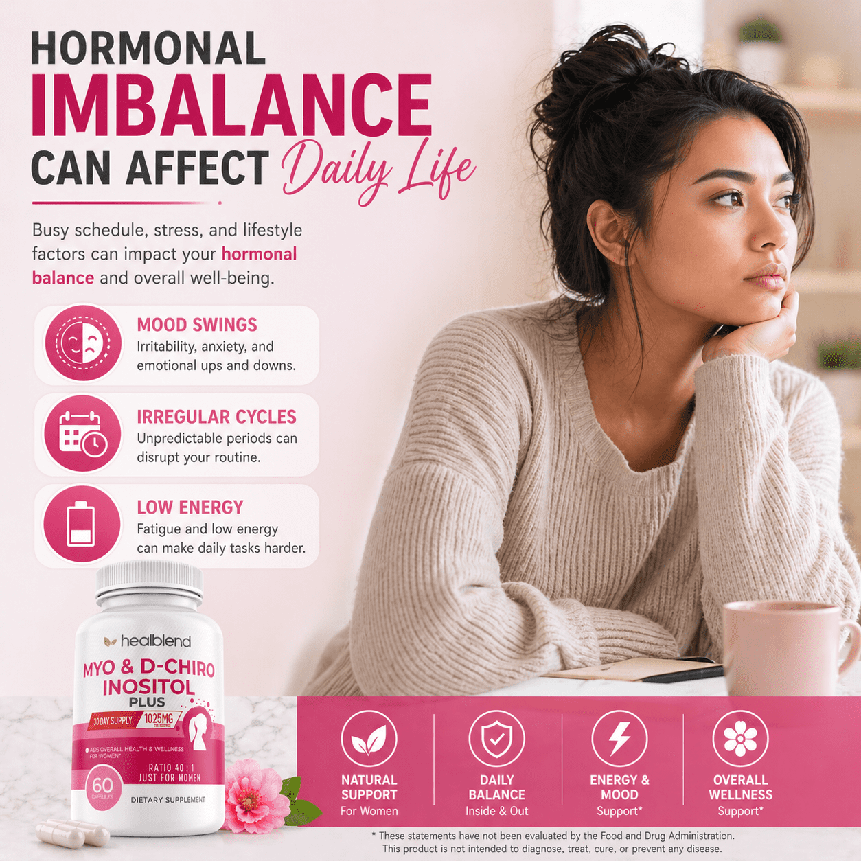 Healblend Myo Inositol & D-Chiro Inositol Plus Supplement - Support Hormonal Balance, Fertility & Healthy Ovarian Function for Women - 60 Capsules