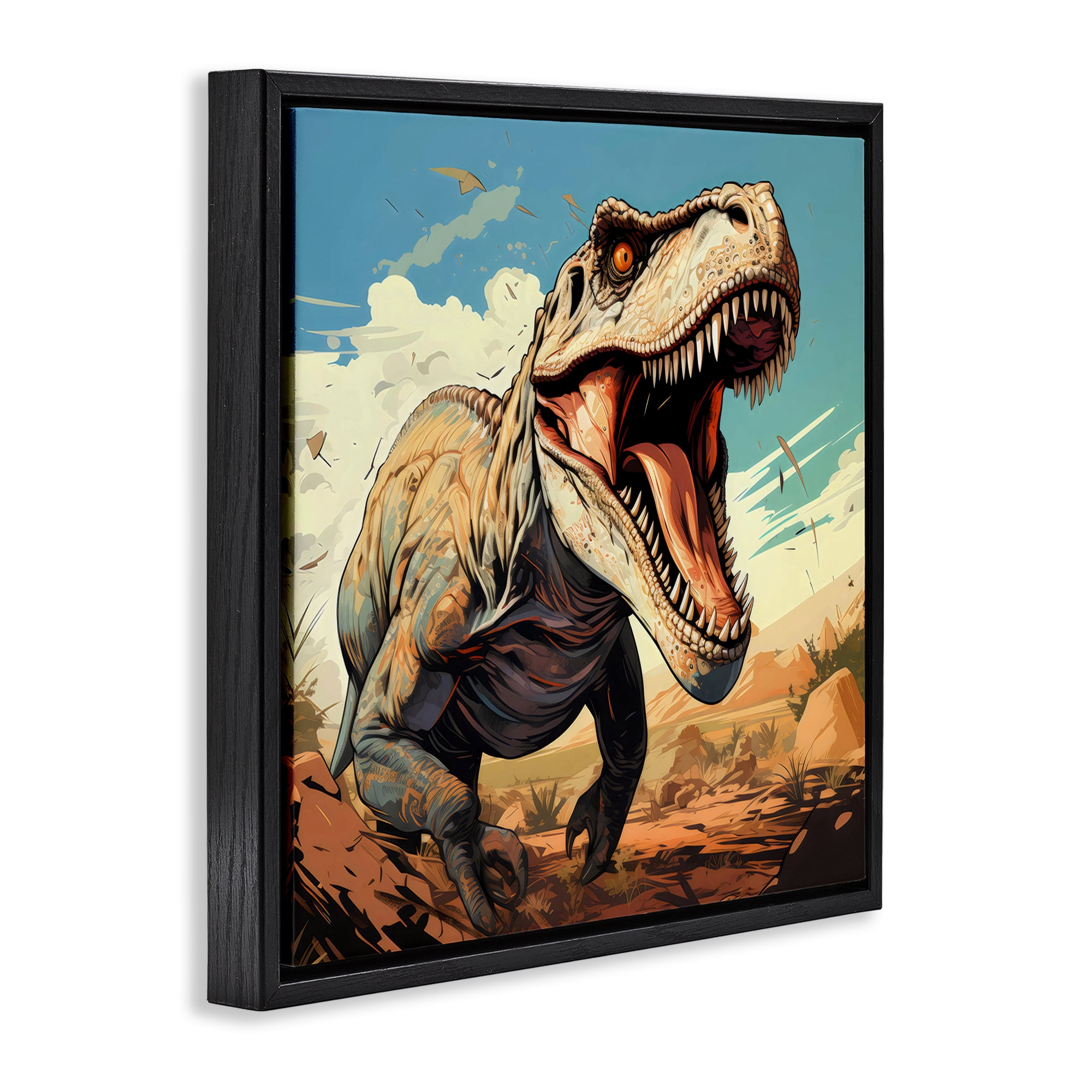 Stupell Industries Velociraptor Desert Sunset Black Framed Floater Canvas Wall Art, design by Creative Studio
