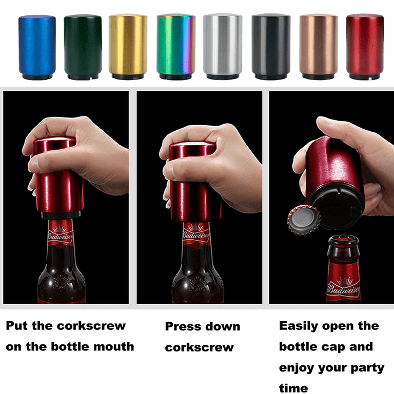  Beer Bottle Opener, Magnetic Automatic Stainless Steel Push  Down Opener, No Cap Can Escape, Quick Open Cap for Kitchen Home Bar  Restaurant Household Utensils: Home & Kitchen