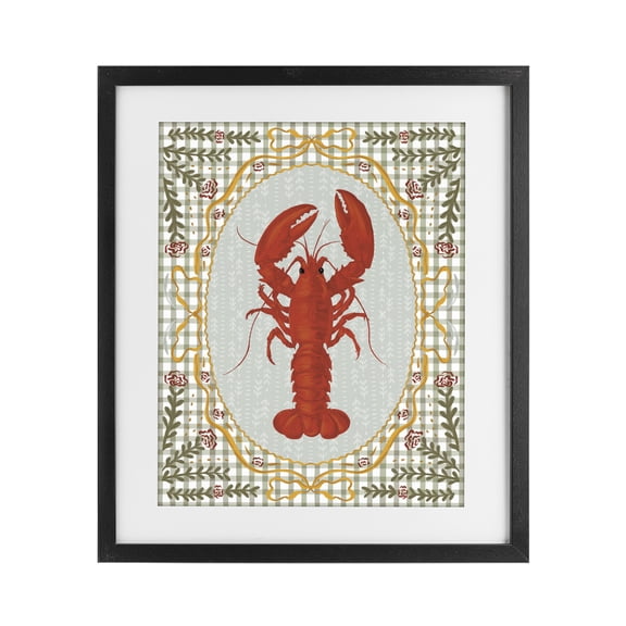 Stupell Industries Coastal Lobster with Gingham Kitchen Charm Black Framed Print Under Glass, 13 x 16, by Vero Illustrates