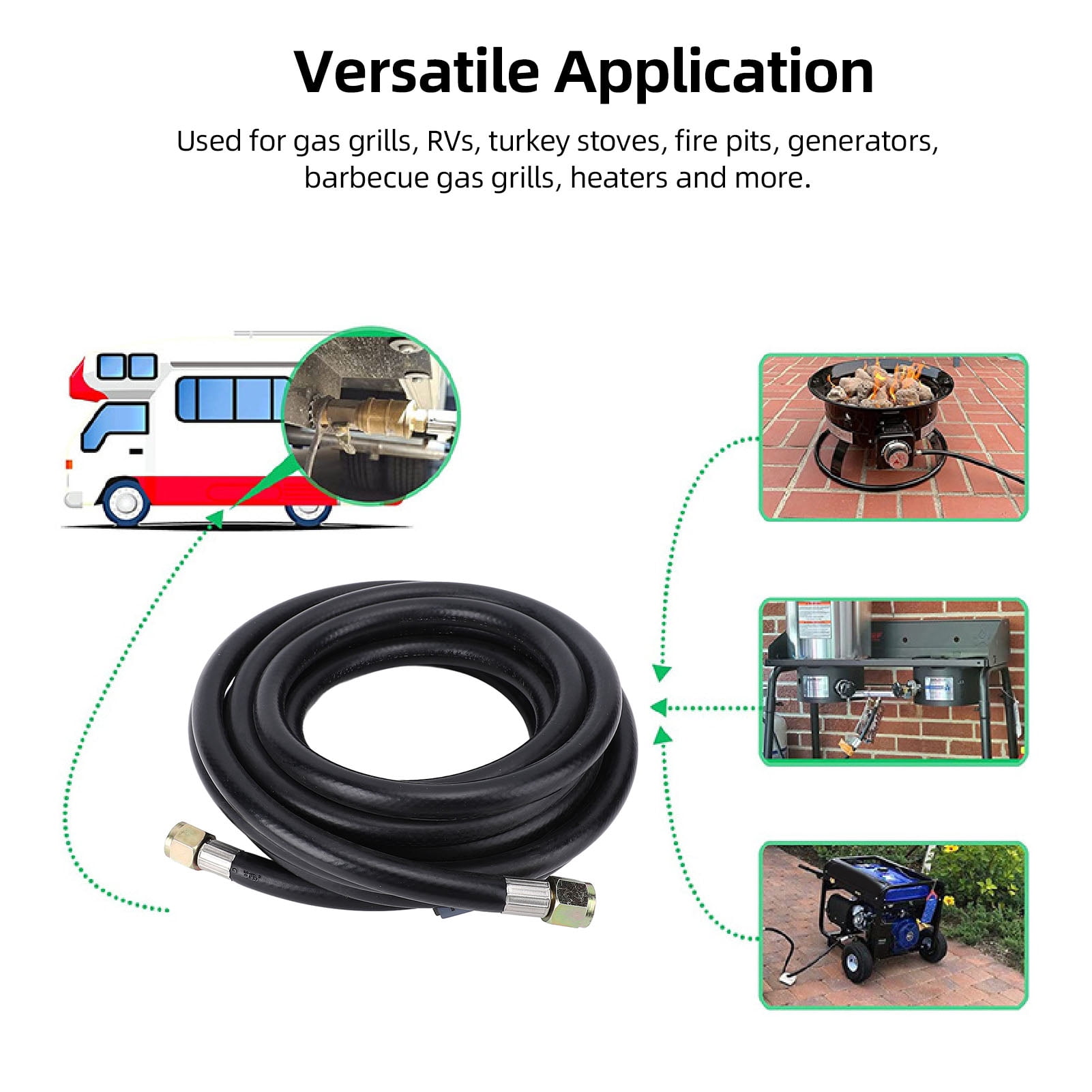 BIMZUC High Pressure Propane Gas Line Extension Hose QCC1 1lb to 20lb Tank Converter 20ft / 6.1m RV Grill Fire Pit Heater Connector 3/8in Female to 1/8in MNPT Fitting