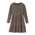 thumbnail image 5 of BiZtdJrK Girls Ribbed Long Sleeve Dress Solid Casual Crewneck A-line Tiered Pullover Midi Dress with Pockets Clothes for Teens, Khaki, 7 Years, 5 of 10