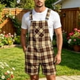 thumbnail image 2 of BOOMNY Oktoberfest Mens Short Bib Overalls Wide Leg Jumpsuits for Men Loose Fit Adjustable Strap Plaid Casual Shortalls With Pocket, 2 of 5