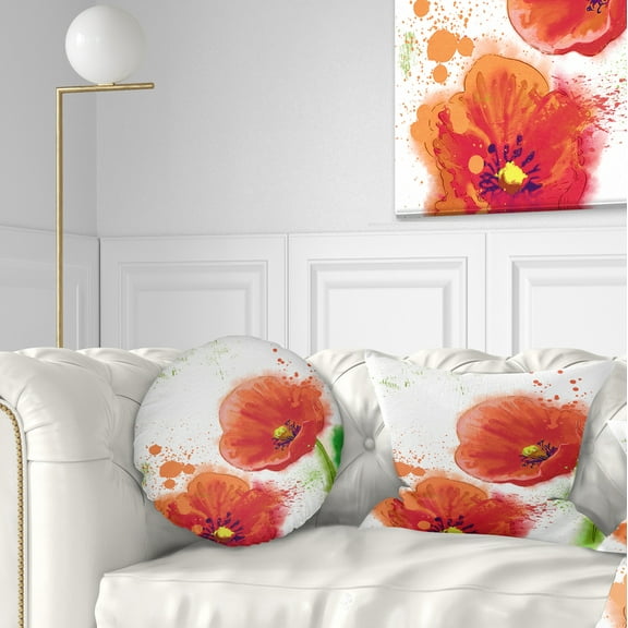 Designart Bloomy Red Tulips Watercolor - Flowers Throw Pillowwork - 12x20