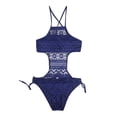 thumbnail image 4 of Women Solid Strappy Bandge Hollow Out One Piece Bikini Swimsuit Bathing Suit Dark Blue S, 4 of 6