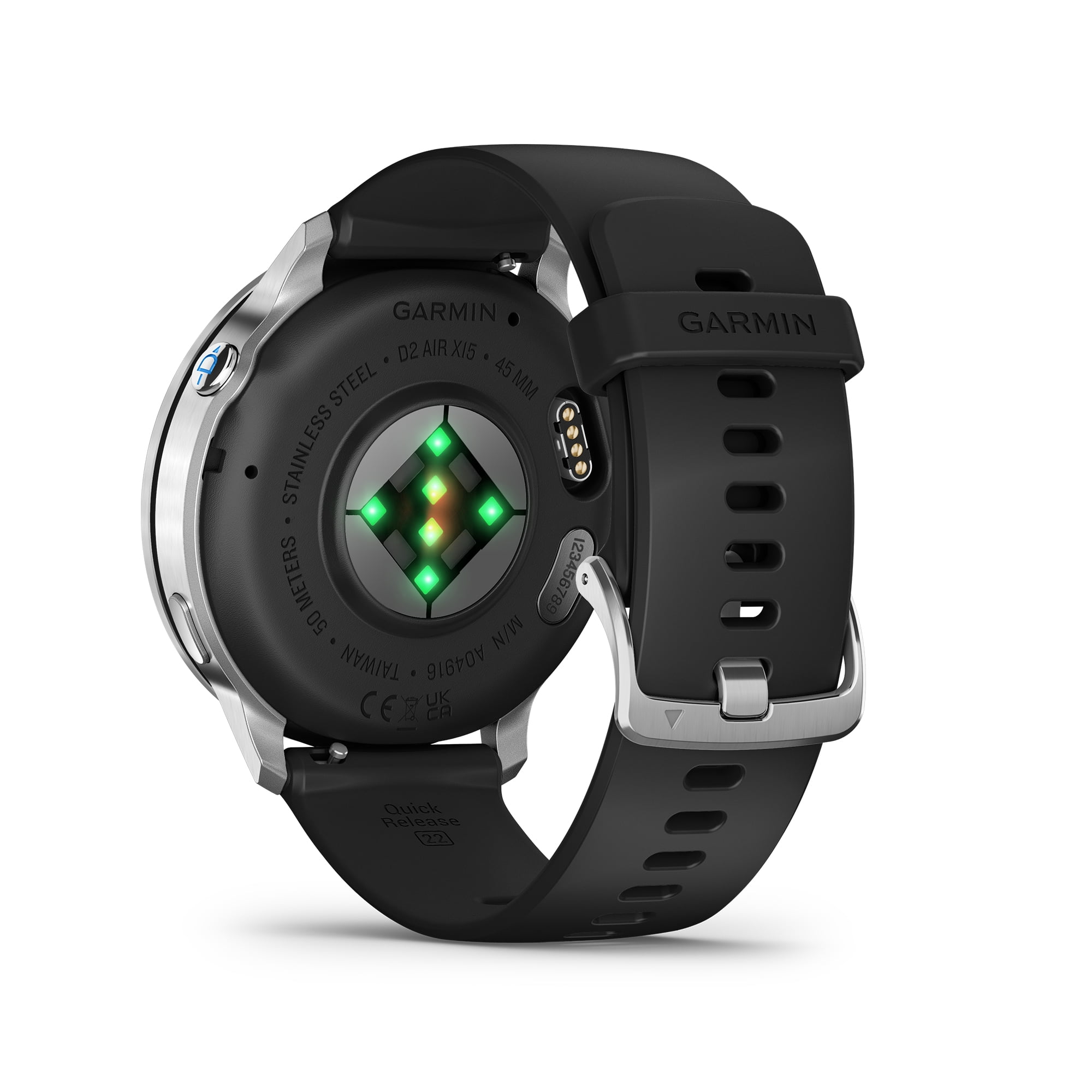 Garmin D2 Air X15 Aviation Smartwatch, 45mm AMOLED Touchscreen, GPS Direct-To Navigation, Aviation Weather, Built-In LED Flashlight, Silver Stainless Steel with Black Silicone Band Bundle