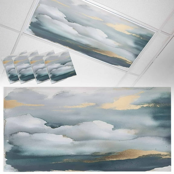 4 Pack Cloud Effect Fluorescent Light Covers for Ceiling Lights Modern Watercolor Marble Texture Magnetic Ceiling Light Covers Overhead Light Filters for Office Classroom Home