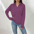 thumbnail image 2 of Holzkary Women's V Neck Polo Shirts Long Sleeve Collared Dressy Tops Loose Casual Tunic Business Work Blouses Long Sleeved and Fashionable Solid Color Lapel Loose Pocket T Shirt Hot Pink S, 2 of 5