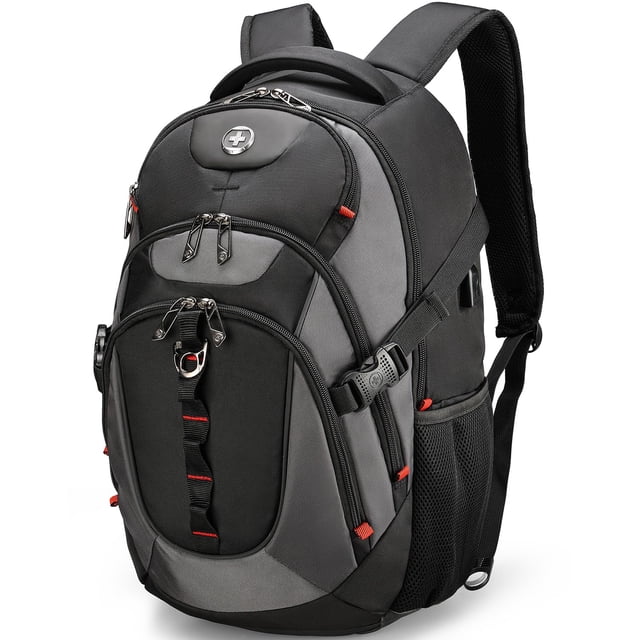 Swissdigital Design Mochila Para Portátil Empresarial Con Puerto De Carga Usb Inteligente Mochila De Viaje Para Portátiles De 15,6 Pulgadas (Vector Sd803-02 Negro/Gris)
