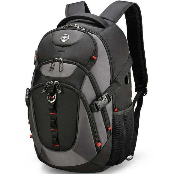 Swissdigital Design Mochila Para Portátil Empresarial Con Puerto De Carga Usb Inteligente Mochila De Viaje Para Portátiles De 15,6 Pulgadas (Vector Sd803-02 Negro/Gris)
