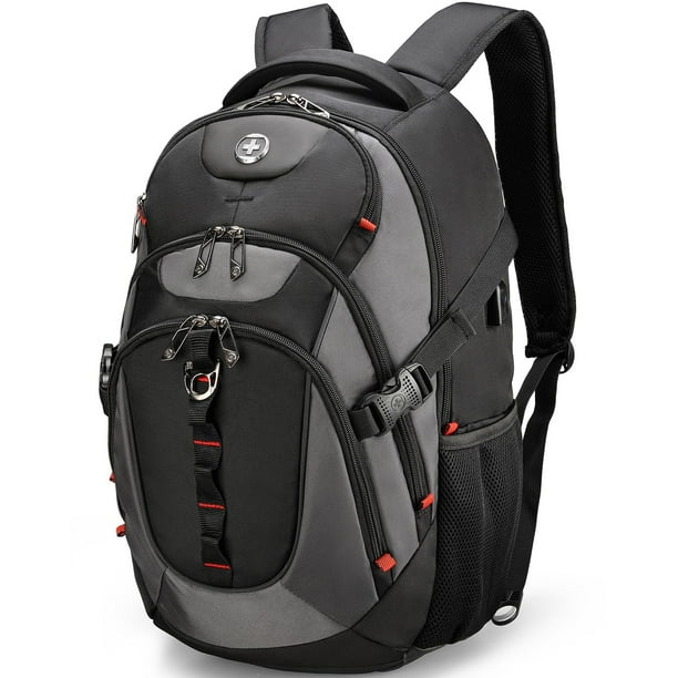 Swissdigital Design Mochila Para Portátil Empresarial Con Puerto De Carga Usb Inteligente Mochila De Viaje Para Portátiles De 15,6 Pulgadas (Vector Sd803-02 Negro/Gris)