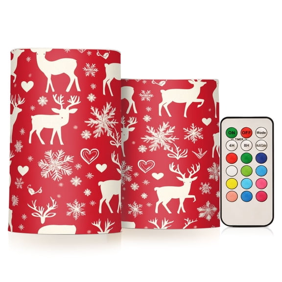 BZSMCE Flameless Candles LED Lights White Reindeer and Snowflake Pattern Creativity Battery Candles